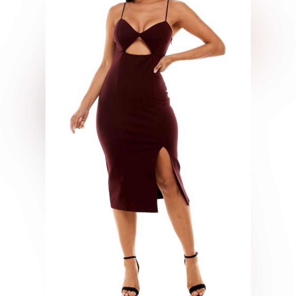 Socialite Body-Con Cut-Out Midi Slip Dress Wine stretch 90s style Large New